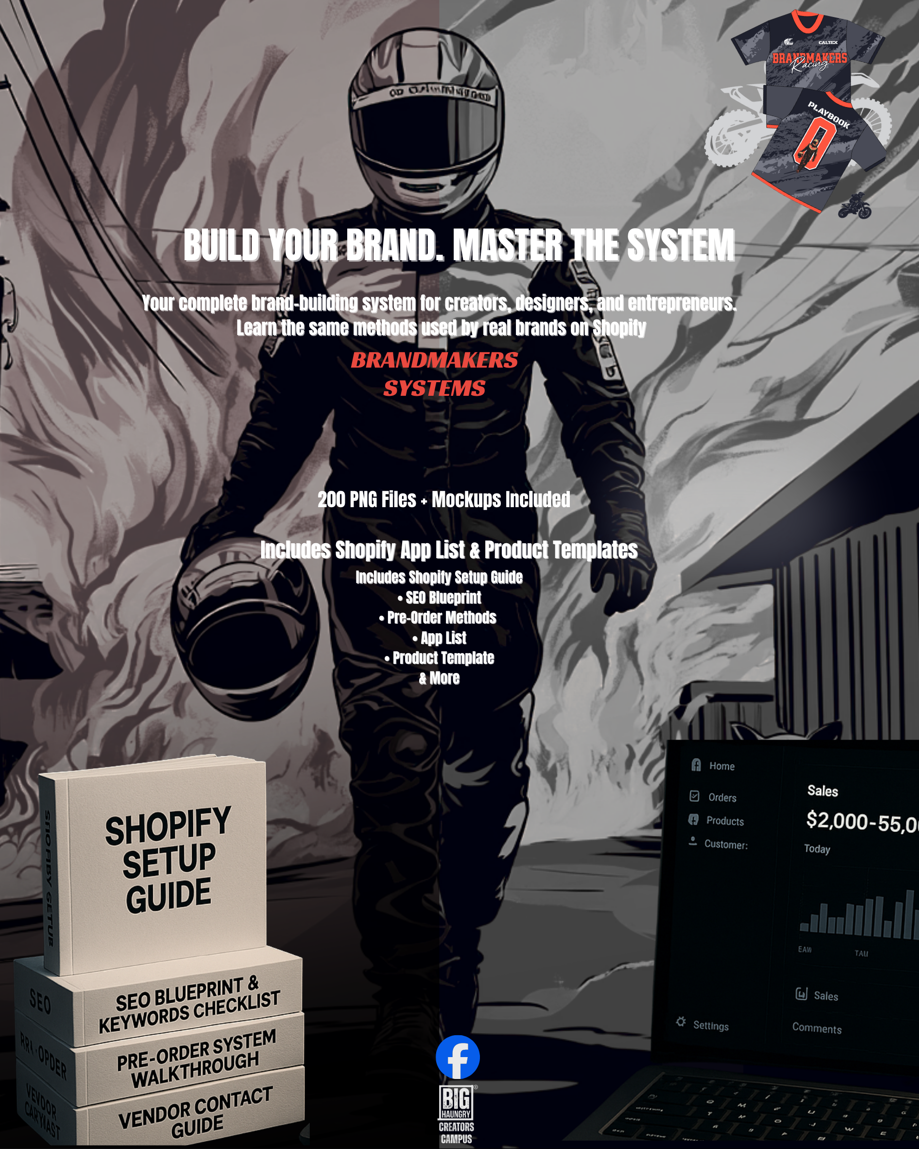 The Legendary Brand Starter System by Big Haungry — a complete business toolbox including Shopify setup guide, SEO blueprint, pre-order system walkthrough, and digital mockups for brand creators and entrepreneurs.