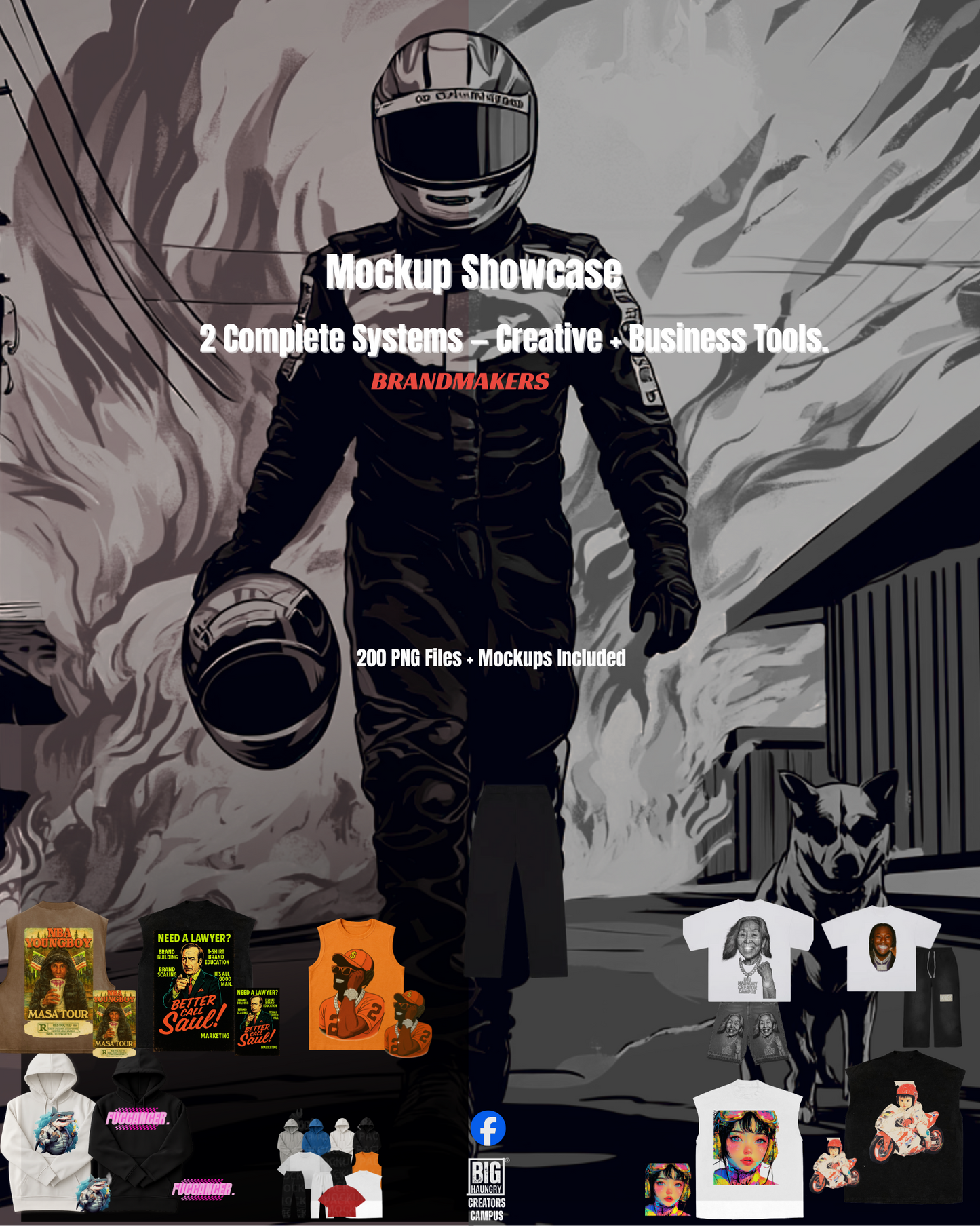 Mockup Showcase from the Legendary Brand Starter System – 200 PNG designs and T-shirt mockups for print-ready branding.